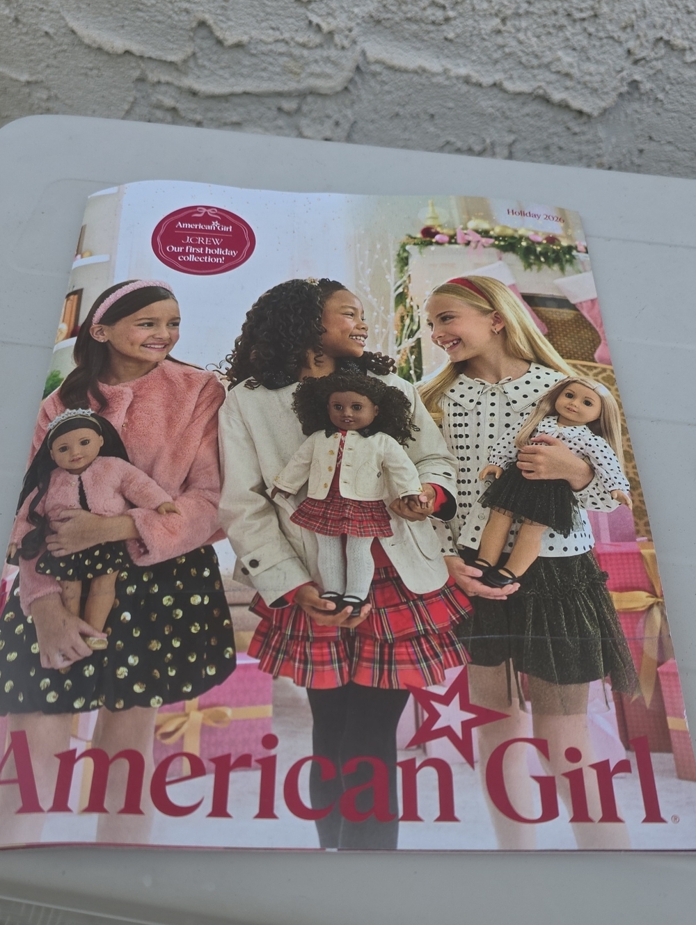 American Girl Holiday Catalog Cover with Pink, Red & White Accents